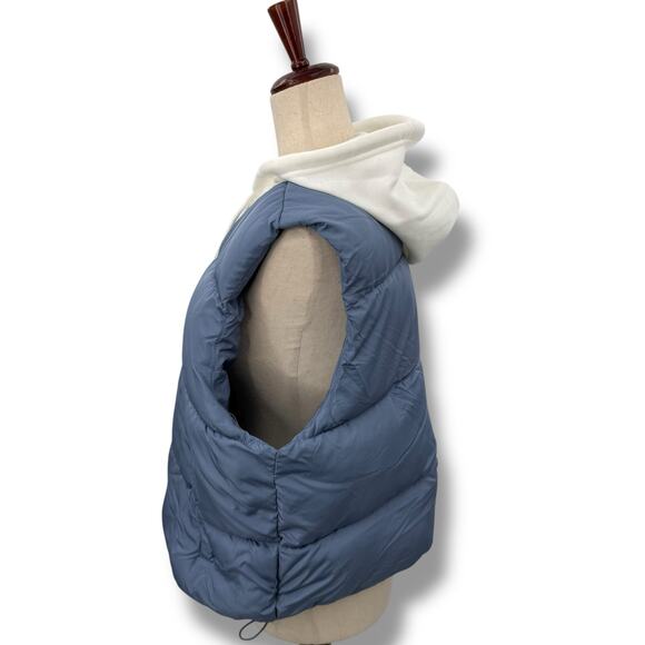 NEW Madden Girl Blue Puffer Vest Size XL Hoodie Zip Up Toggle Cinch Overshirt - Picture 3 of 10